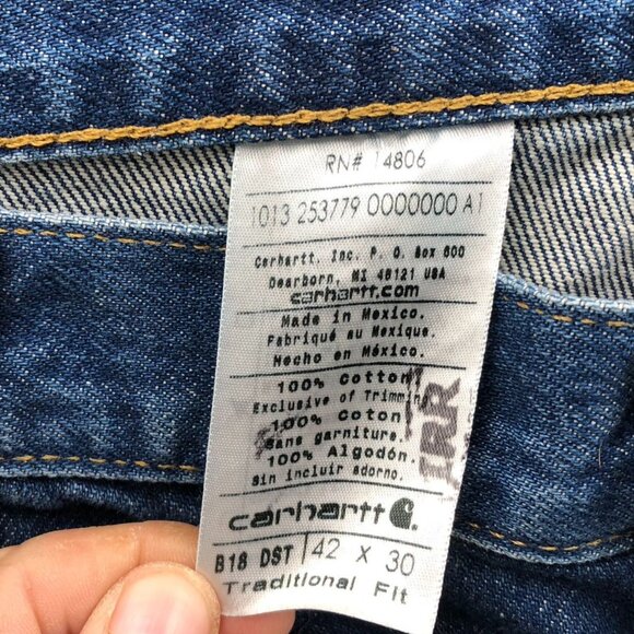 Carhartt Mens Workwear Jeans Size 42x30 B18 DST Traditional Fit Irregular Blue - Picture 9 of 16